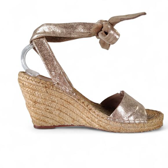 Loeffler Randall Harper Gold Metallic Leather Wedge Espadrilles 9.5B Brazil - Picture 5 of 16